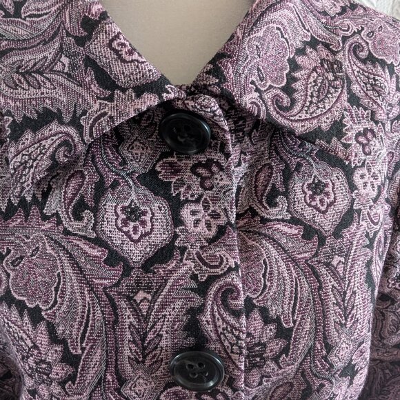 Liz Claiborne Purple Paisley Jacquard Blazer Snap Buttons Size Large Vintage - Picture 5 of 15